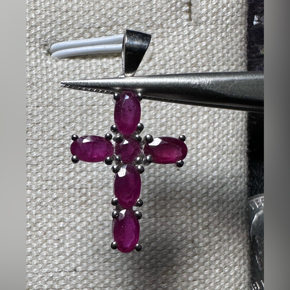 Natural Ruby 925 Sterling Silver Cross Pendant